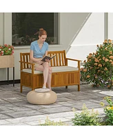 Outsunny Outdoor Bench with Storage, 2 Seater Acacia Wood Patio Bench,