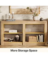 Tribesigns 59-Inch Farmhouse Console Table, 3-Tier Entryway Table with Storage, Wood Console Behind Couch for Living Room, Hallway, Foyer, Oak