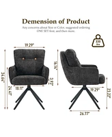 Dyhome Dining Chairs Set of 2, Mid Century Modern Swivel with Arm, Upholstered Accent Chair for Kitchen Living Room, Metal B