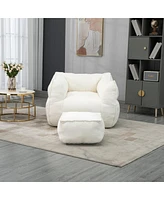 Memory Foam Bean Bag Chair with High Back and Footstool for Living Room or Bedroom, Pre Filled Lazy Sofa Lounger Durable Cover -The Pop Home