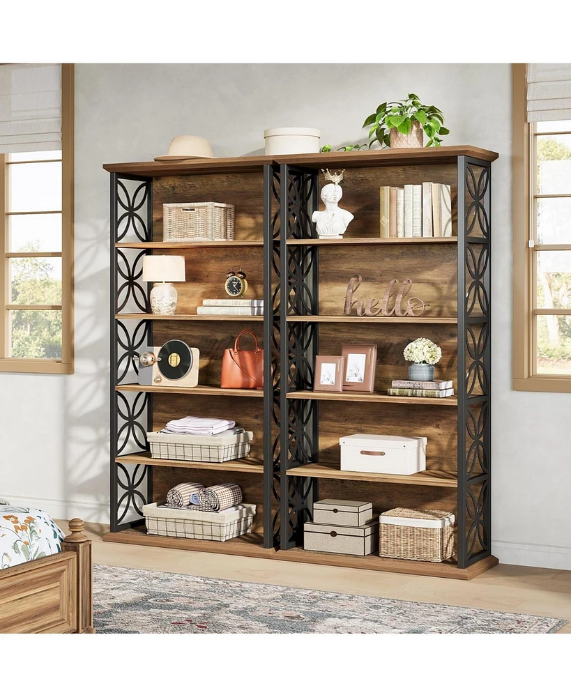 Tribesigns 6-Tier Tall Bookshelf Set of 2, 71" Industrial Bookcase with Metal Frame, Freestanding Open Storage Shelves for Home Office, Living Room, B