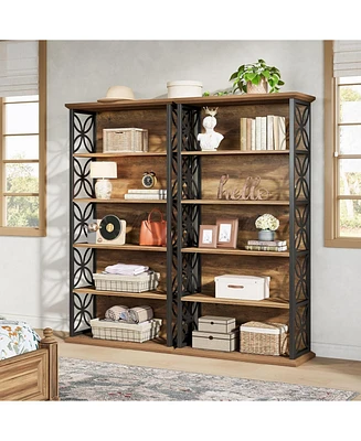 Tribesigns 6-Tier Tall Bookshelf Set of 2, 71" Industrial Bookcase with Metal Frame, Freestanding Open Storage Shelves for Home Office, Living Room, B