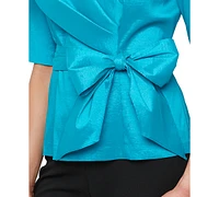 Alex Evenings Plus V-Neck Bow-Trim Taffeta Blouse