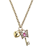 Betsey Johnson Faux Stone Boho Butterfly Key Charm Pendant Necklace