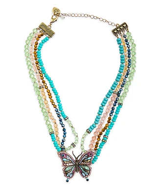 Betsey Johnson Faux Stone Boho Butterfly Beaded Statement Necklace