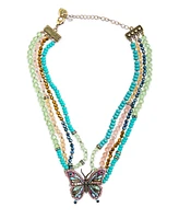 Betsey Johnson Faux Stone Boho Butterfly Beaded Statement Necklace