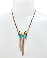 Betsey Johnson Faux Stone Boho Butterfly Fringe Pendant Necklace