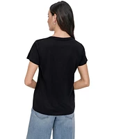 Dkny Jeans Women's Flocked Logo Crewneck T-Shirt 