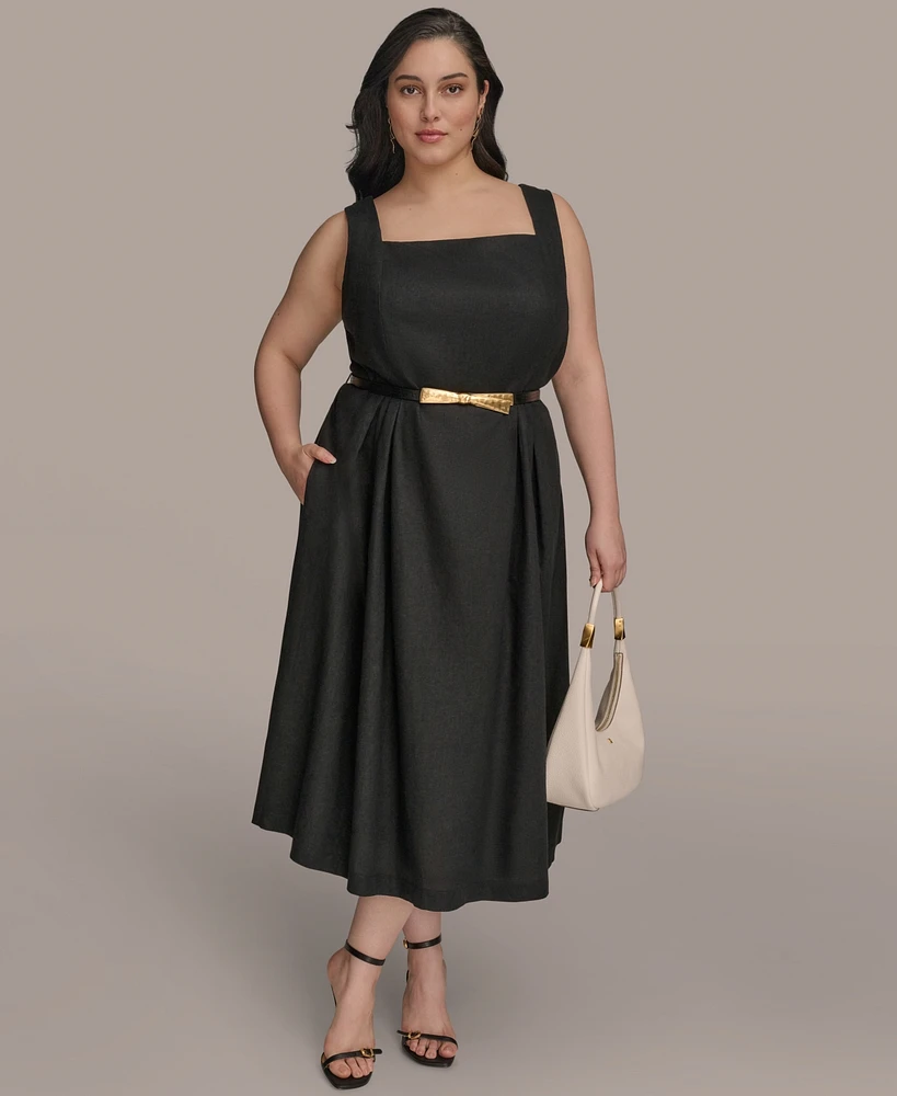 Donna Karan New York Plus Square-Neck Belted Midi Dress