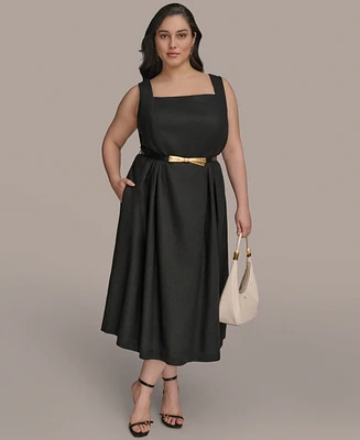 Donna Karan New York Plus Square-Neck Belted Midi Dress