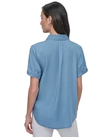 Dkny Jeans Women's Rolled-Sleeve Button-Up Shirt - FJZ