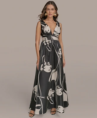 Donna Karan New York Women's Printed V-Neck Sleeveless Gown