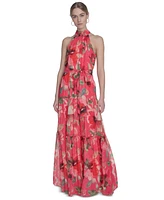 Eliza J Women's Printed Sleeveless Tie-Waist Chiffon Gown