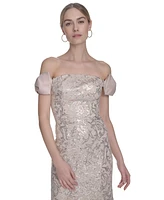 Eliza J Women's Bow-Trim Off-The-Shoulder Sequin Gown