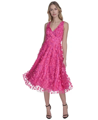 Eliza J 3D-Floral Fit & Flare Midi Dress