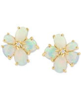 Effy Ethiopian Opal & Diamond Accent Flower Stud Earrings in 14k Yellow Gold
