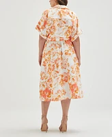 Ella Rafaella Plus Floral Print Utility Short Sleeve Shirt Dress
