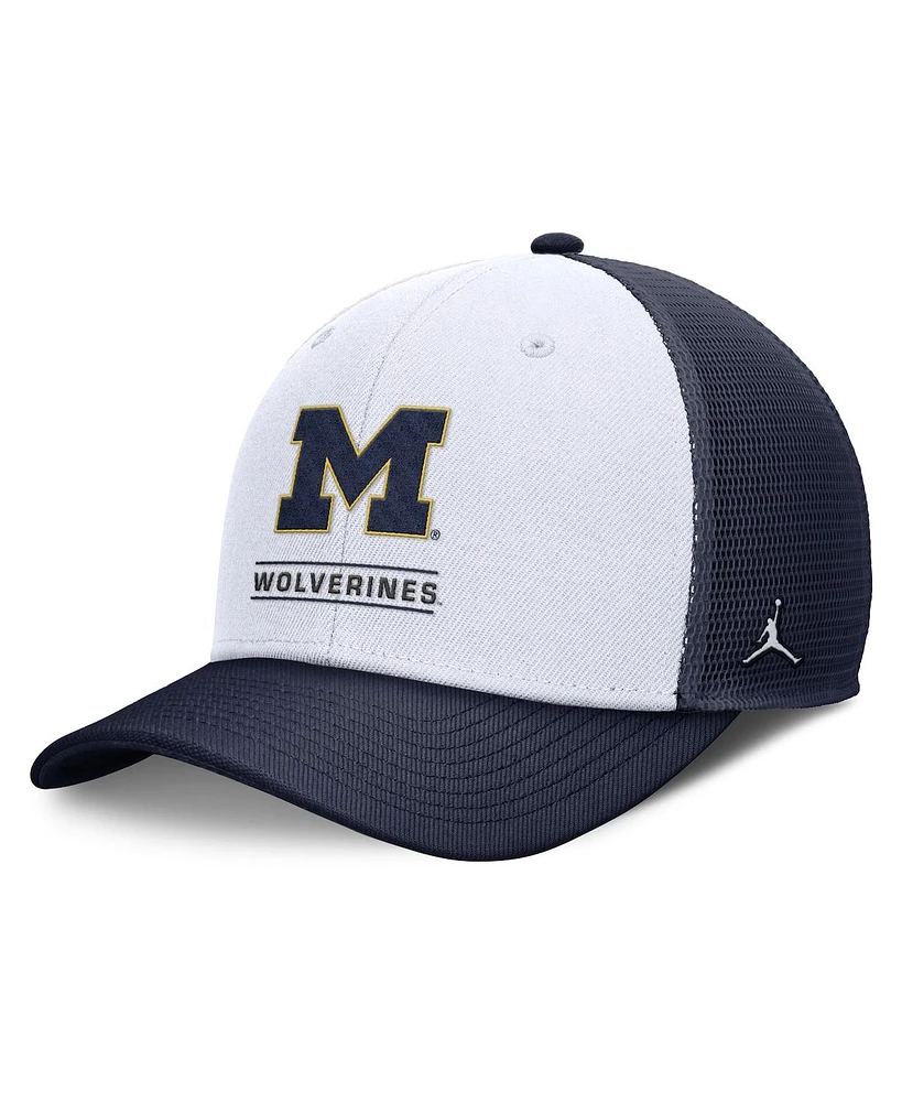Jordan Men's White/Navy Michigan Wolverines Rise Adjustable Trucker Hat