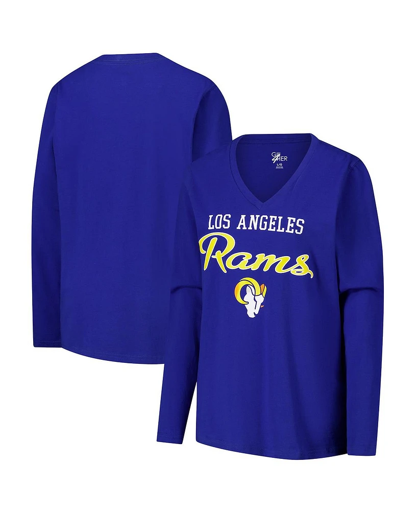 G-iii 4Her by Carl Banks Women's Royal Los Angeles Rams Post Season Long Sleeve V-Neck T-Shirt