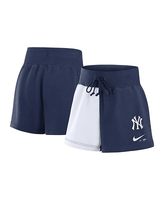 Nike Women's Navy/White New York Yankees Color-Block Phoenix Fleece Lounge Shorts