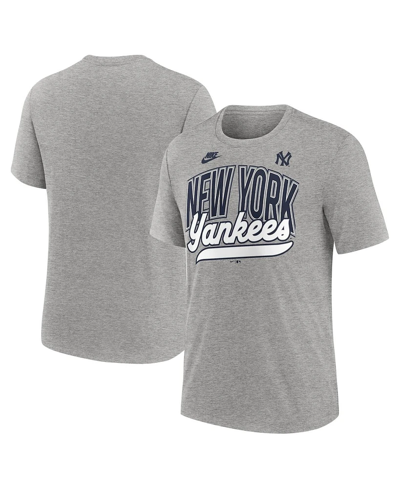 Nike Men's Heather Gray New York Yankees Cooperstown Collection Retro Tri-Blend T-Shirt