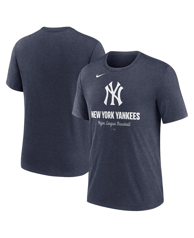 Nike Men's Heather Navy New York Yankees Logo Tri-Blend T-Shirt