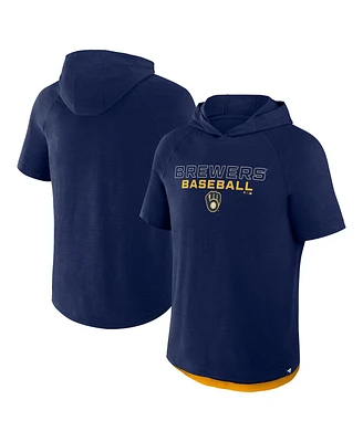 Fanatics Men's Navy Milwaukee Brewers Clubhouse Optimal Play Raglan Short Sleeve Pullover Hoodie