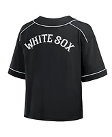 Fanatics Women's Black Chicago White Sox Oversized Champ Game Midi Cropped V-Neck T-Shirt