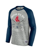 Fanatics Men's Heather Gray Boston Red Sox Raw Edge Raglan Long Sleeve Baseball T-Shirt