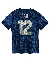 Outerstuff Big Girls 12 Fan College Navy Seattle Seahawks Sequin V-neck Fashion Jersey