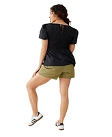 Ingrid + Isabel Maternity Gwen Smocked Woven Top Olive Navy Abstract M