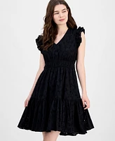 Anne Klein Women's Cotton Eyelet Drawstring-Waist Dress