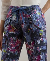 Lauren Ralph Petite Print Linen Cargo Ankle Pants