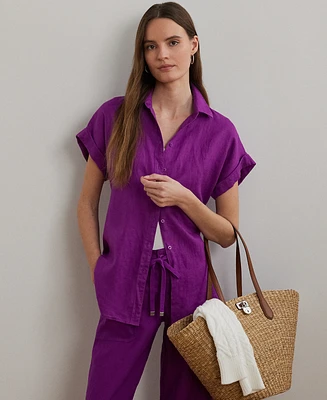 Lauren Ralph Petite Relaxed-Fit Linen Short-Sleeve Shirt