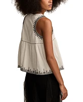 Lucky Brand Women's Cotton Embroidered Henley Racer Tank Top