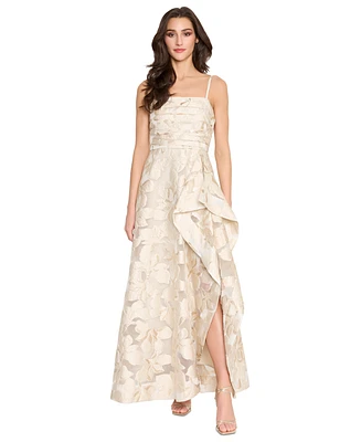 Tahari Asl Women's Jacquard Organza Ruffle Gown
