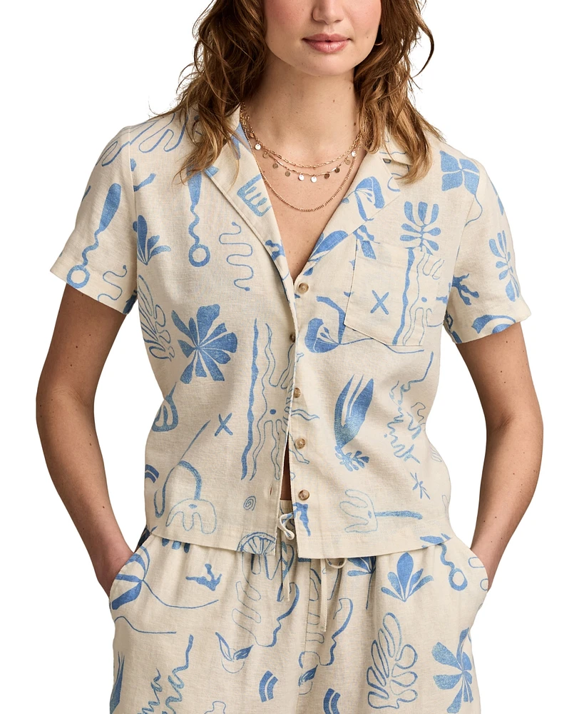 Lucky Brand Women's Printed Linen-Blend Camp Shirt