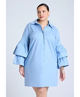 Eloquii Plus Size Poplin Ruffle Sleeve Dress