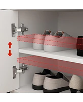 Shoe bench with movable shelves, white wooden shoe rack with two doors and four storage compartments, Entryway Bench