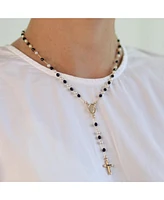 Bling Jewelry Dainty Black & White Pearl Virgin Mary Rosary Necklace with Cross Gold Plated