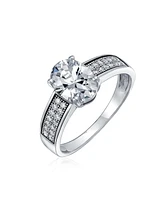 Bling Jewelry Traditional 2CTW Cz Oval Solitaire Promise Ring Micro Pave Band .925 Sterling Silver