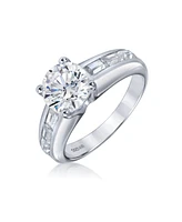 Bling Jewelry Art Deco Style 2CT Cubic Zirconia Solitaire Baguette Band Cz Ring Set .925 Sterling Silver