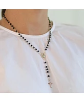 Bling Jewelry Religious Black Bead Rosary Necklace with Virgin Mary and Crucifix Cross Gold Plated