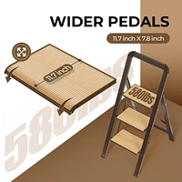 3 Step Ladder Folding Step Stool for Adults with Wide Anti-Slip Pedal, Aluminium Lightweight Foldable Step Ladders