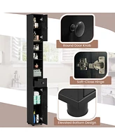 Gymax Tall Slim Bathroom Storage Cabinet Linen Tower w/Drawer Adjustable Shelves Black