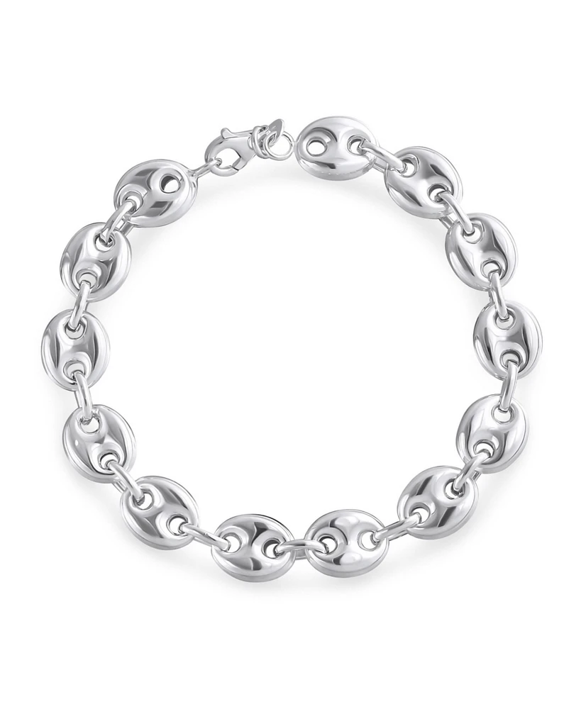 Bling Jewelry .925 Sterling Silver Nautical Anchor Link Puff Mariner Chain Bracelet 9MM Wide