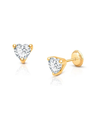 Tiny Blessings Children's 14K Gold Clear Dazzling Heart Studs Girls' Screw Back Earrings