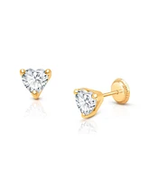 Tiny Blessings Children's 14K Gold Clear Dazzling Heart Studs Girls' Screw Back Earrings