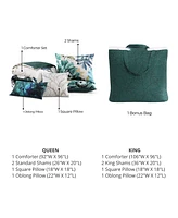Bebejan Peacock Jardin Bedding 100% Cotton Sateen 5 Piece King Size Reversible Comforter Set