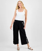 Style & Co Petite Cotton Embroidered Pull-On Gauze Pants, Exclusively at Macy's